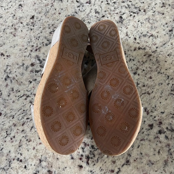 UGG Kari Metallic Sandals Women 10 Silver Platform Wedge Cork 1100983 Boho Chic - Picture 10 of 10